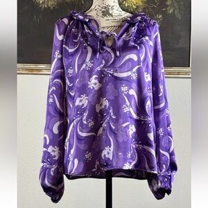 INC International Concepts Size Small Purple Ruffle V Neck Long Sleeve Blouse